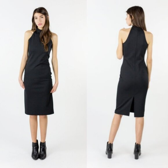 JUST Female Asta Ribbed Pencil Dress Halter Stretch High Neck Knee Length Black - Picture 4 of 12